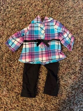 Dollie & Me Purple Turquoise Pink Plaid Coat with Black Pants